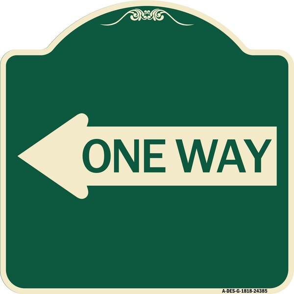 One Way With Left Arrow Heavy-Gauge Aluminum Architectural Sign, 18" x 18", G-1818-24385